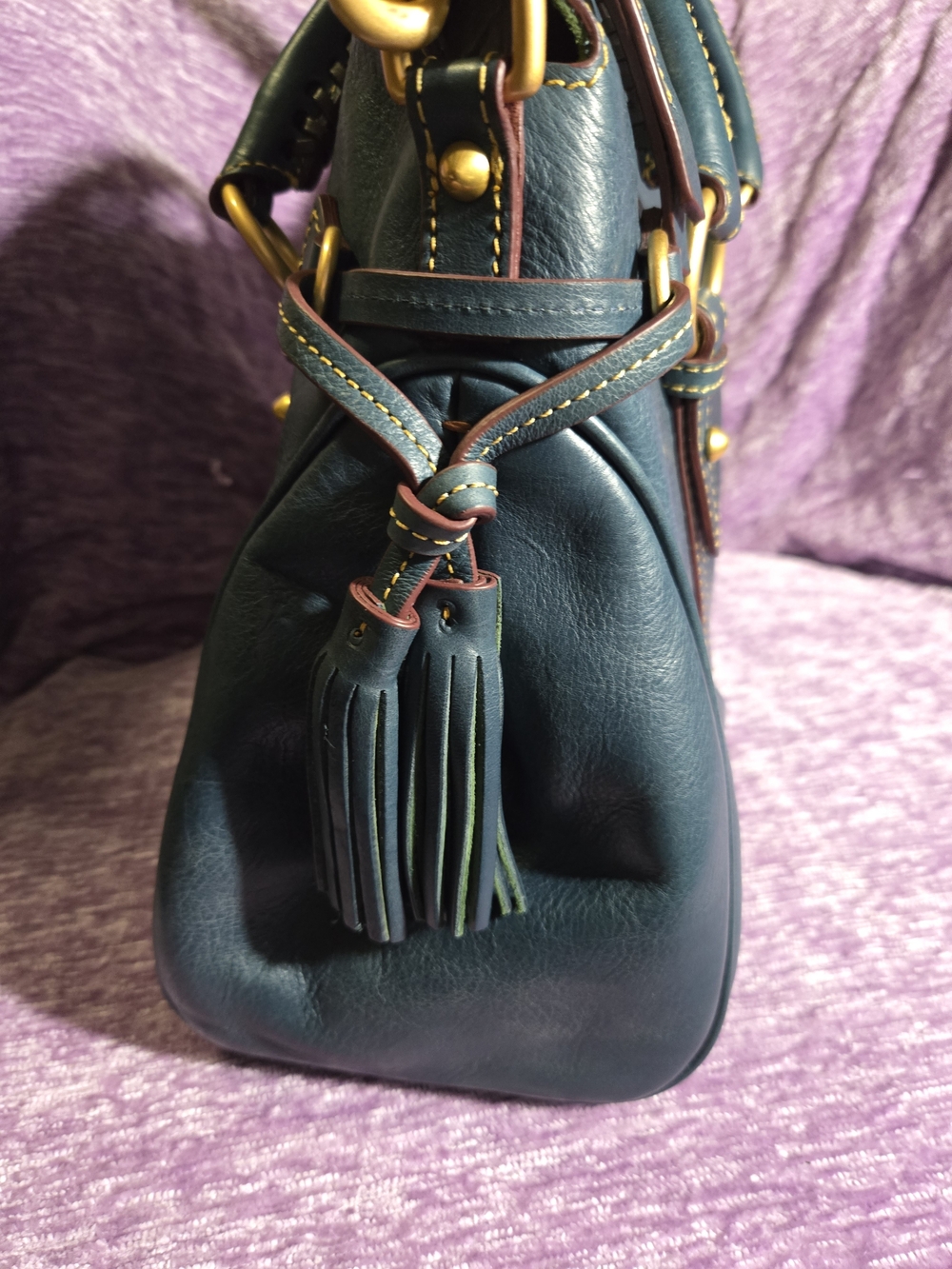 Dooney & Bourke Medium Satchel in Denim. Florentine Leather with Gold Hardware. - Picture 3 of 12